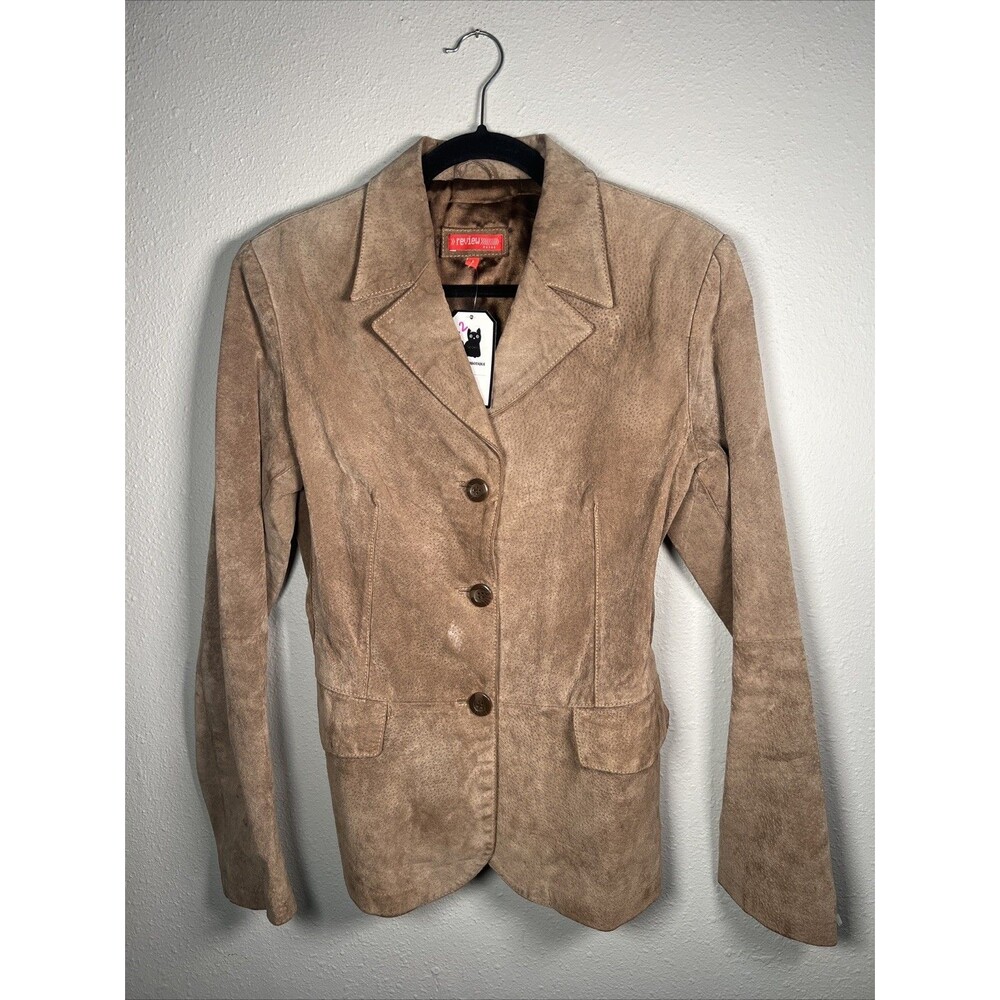 Women’s brown suede blazer with a three-button closure and two front pockets #22